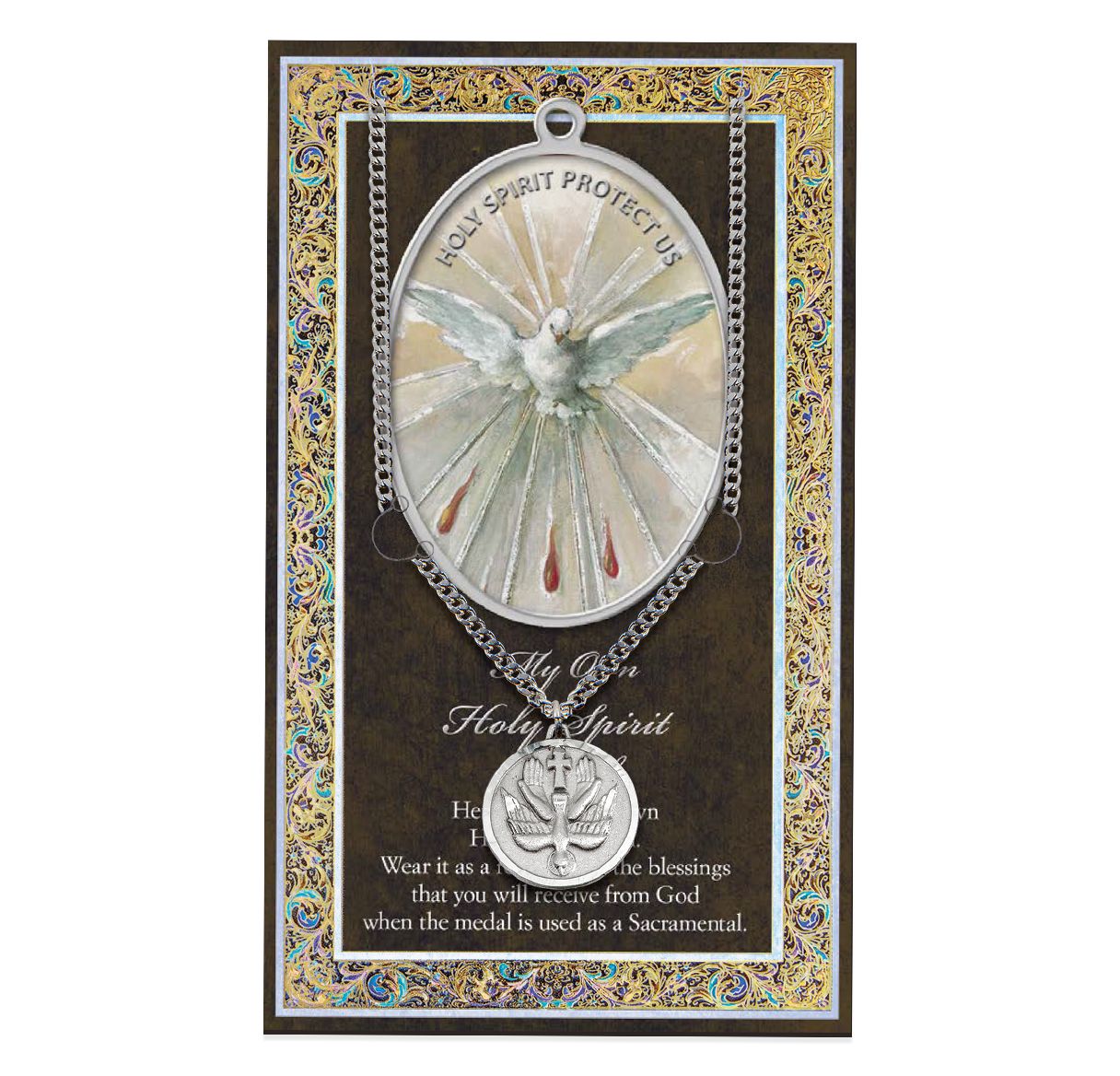 Holy Spirit picture folder with medal and chain