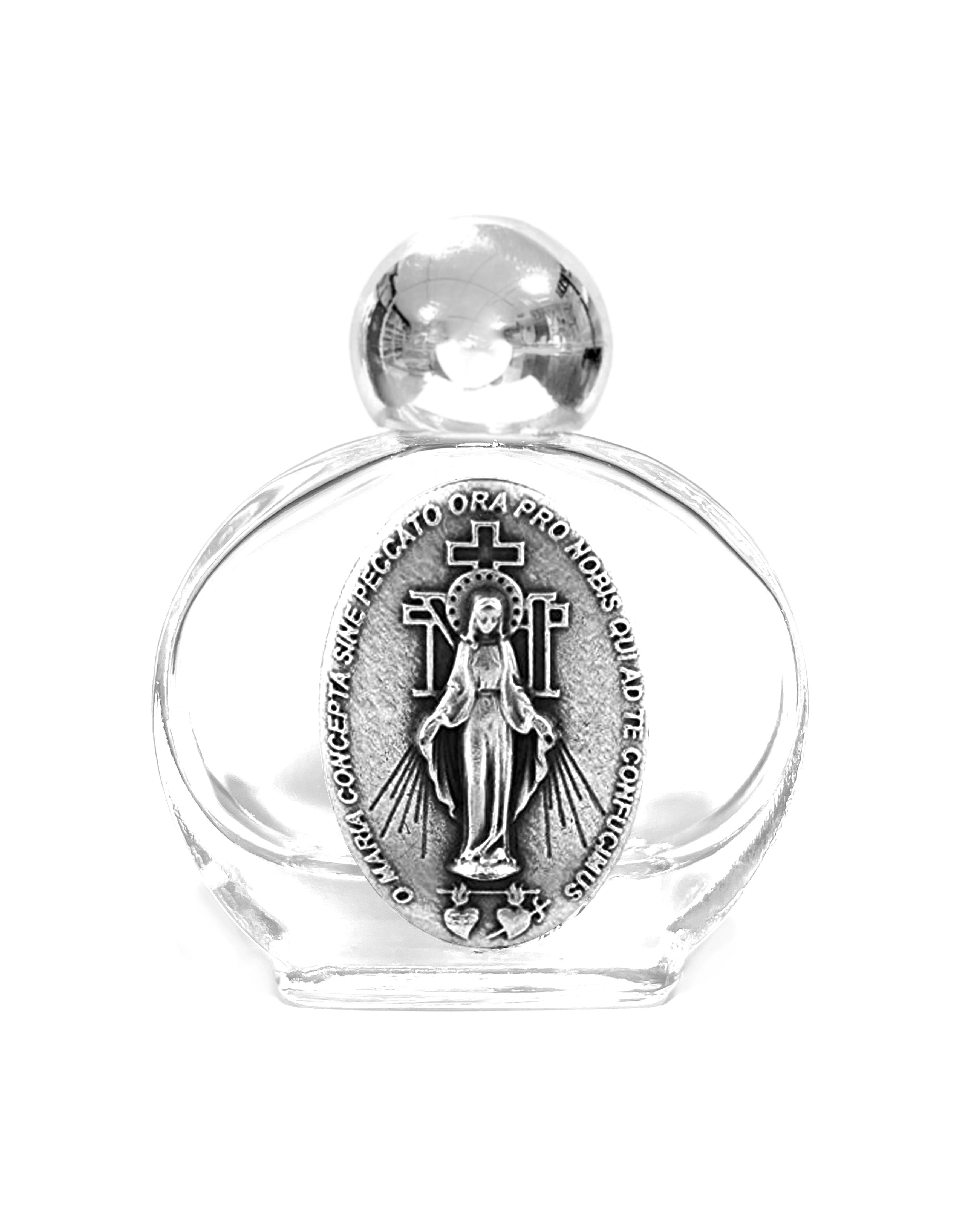 Holy water glass bottle with medal