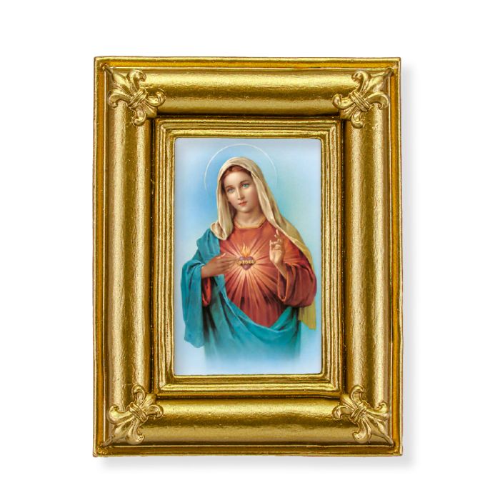 Gold Frame with Fleur de lis corners and an Immaculate Heart of Mary print