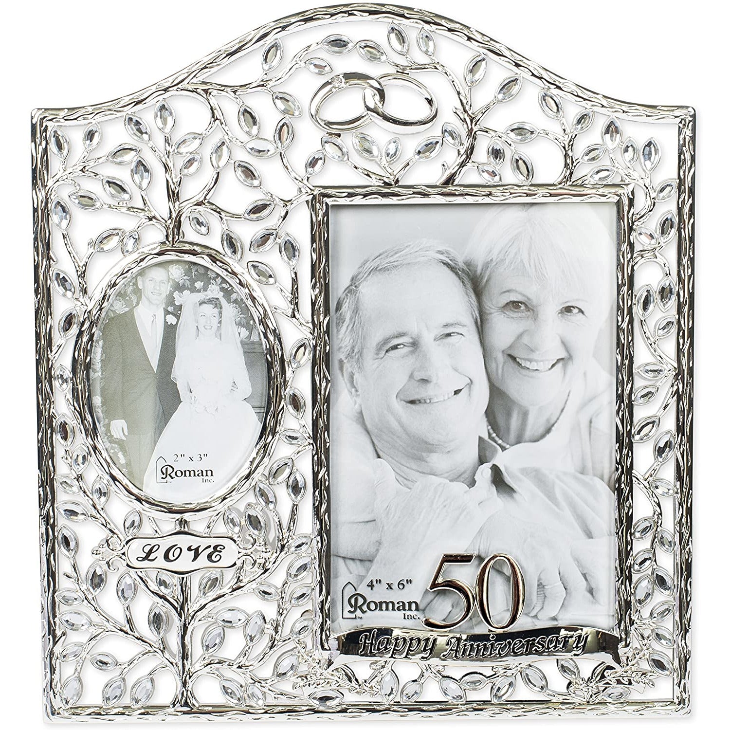 50th Happy Anniversary Filigree Leaf 9 x 8 inch Zinc Alloy Table Top Picture Frame