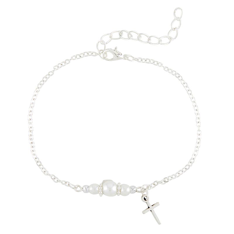 Bracelet with Pearl Beads and Cross Dangle