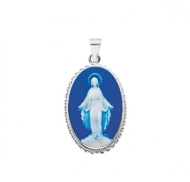 Dark Blue Sterling Silver Cameo Miraculous Medal