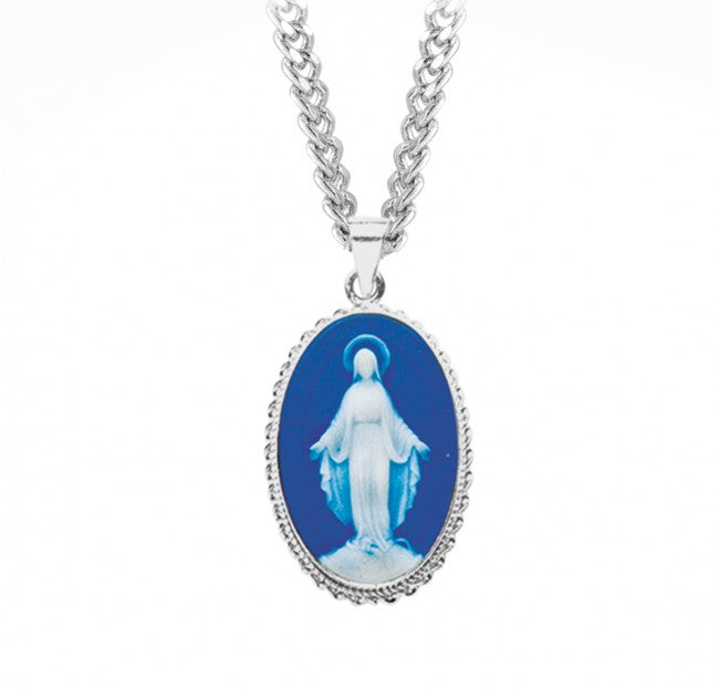 Dark Blue Sterling Silver Cameo Miraculous Medal