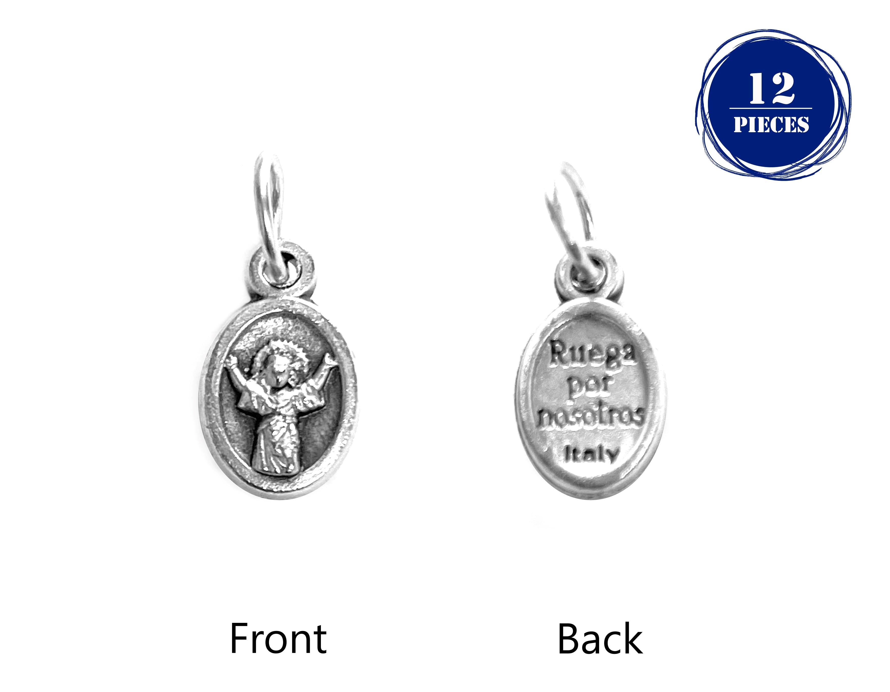 Saints tiny medals in oxidized silver made in Italy 0.5" x 0.3"