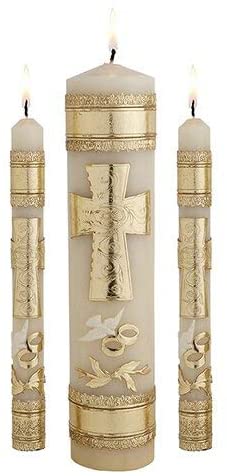 Cross & Rings Wedding Unity Candle Set