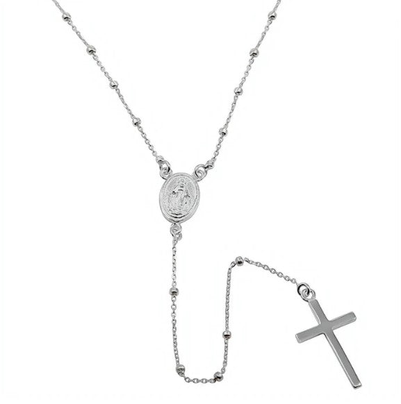 Gold-Plated Silver and Silver Miraculous Medal Rosary Necklace