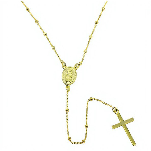 Gold-Plated Silver and Silver Miraculous Medal Rosary Necklace