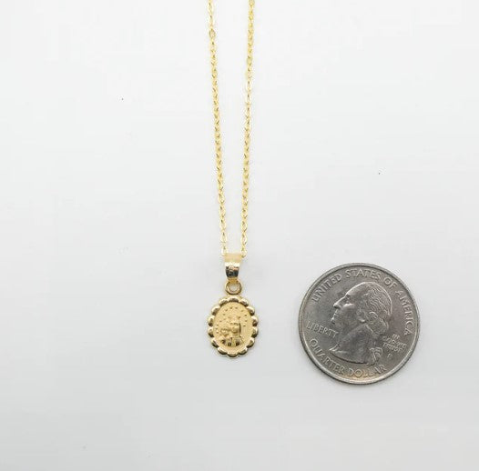 Our Lady of Mount Carmel Medal Mini Oval Gold Floral Necklace
