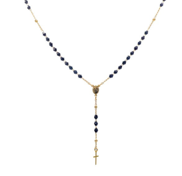Gold-Plated  Crystal Beads Our Lady of Grace Necklace-Black or Clear Crystal