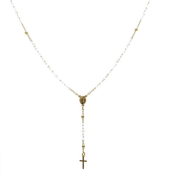 Gold-Plated  Crystal Beads Our Lady of Grace Necklace-Black or Clear Crystal