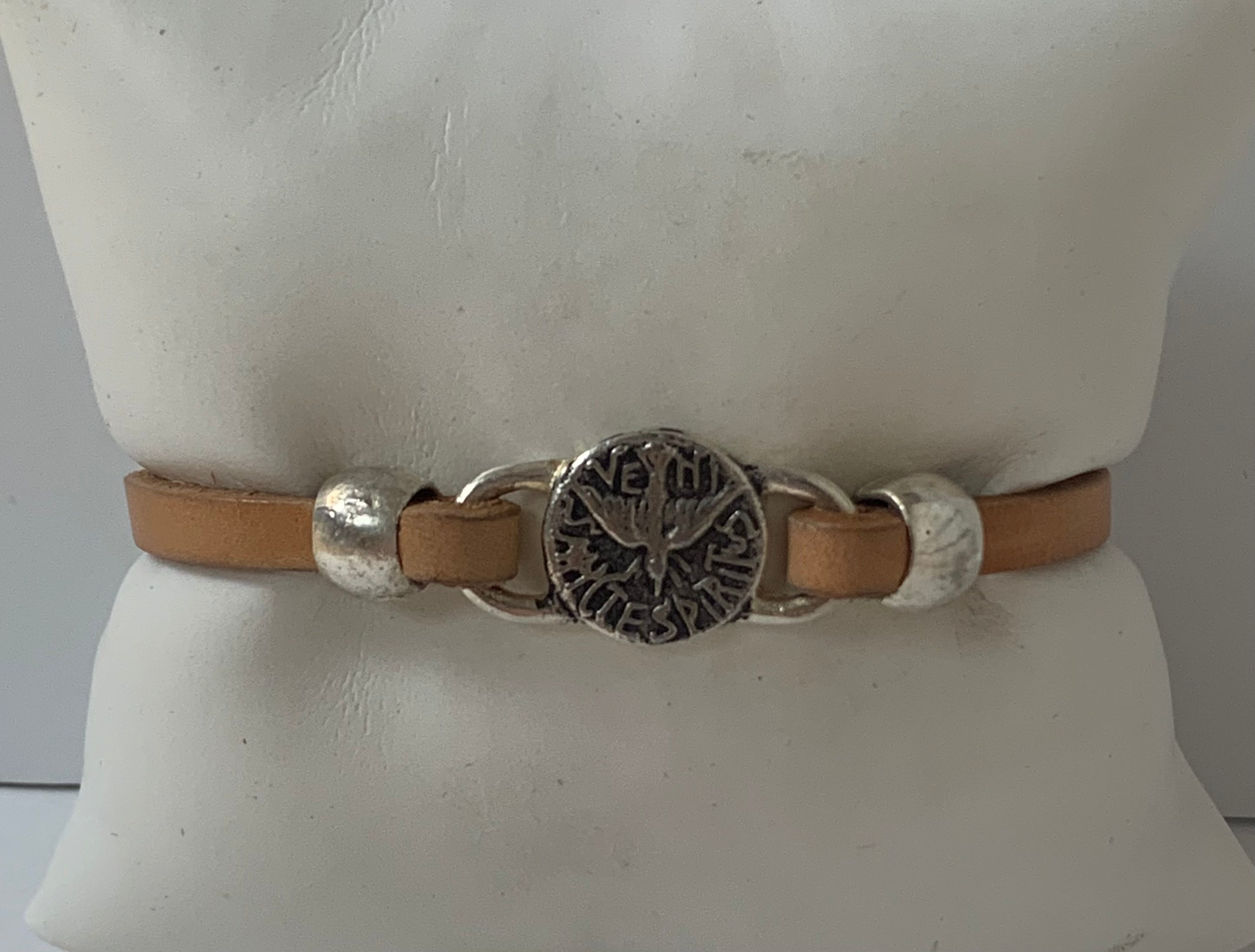 Leather Bracelet of  The Holy Spirit Bracelet handmade jewelry with Single Leather straps  by Graciela's Collection