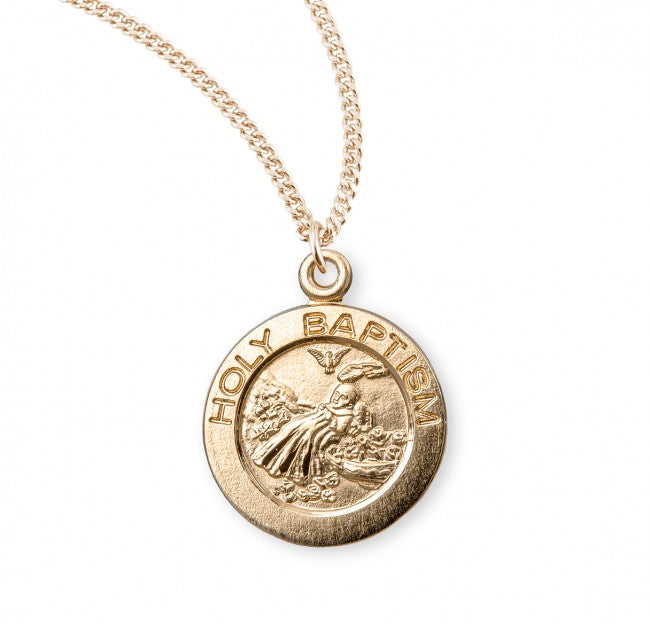 Holy Baptism Round Gold Over Sterling Silver Medal