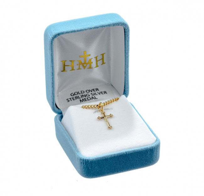 Gold Over Sterling Silver Small Budded Cross