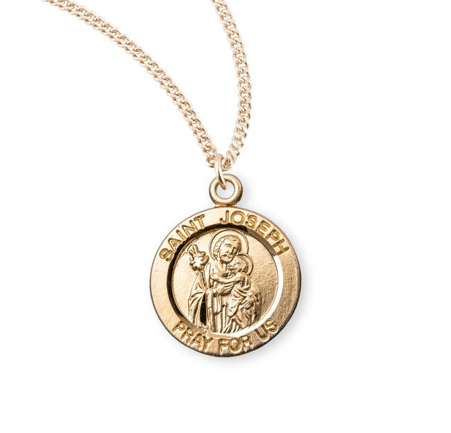 Patron Saint Joseph Round Gold Over Sterling Silver Medal