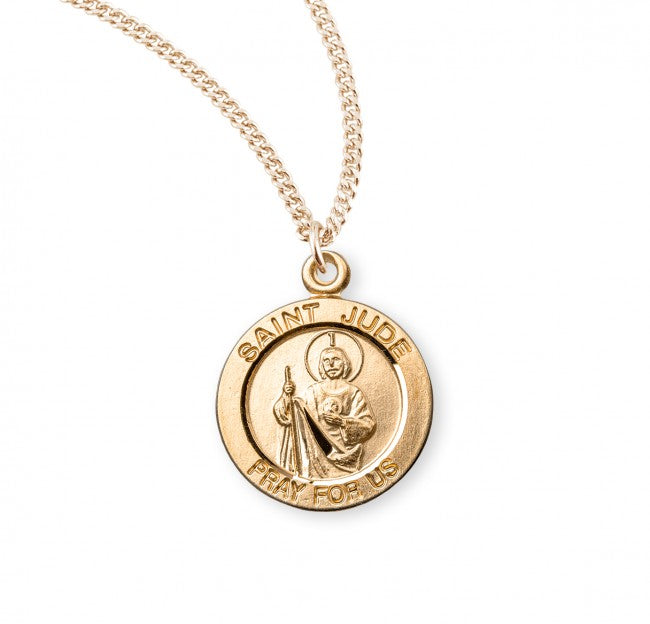 Patron Saint Jude Round Gold Over Sterling Silver Medal