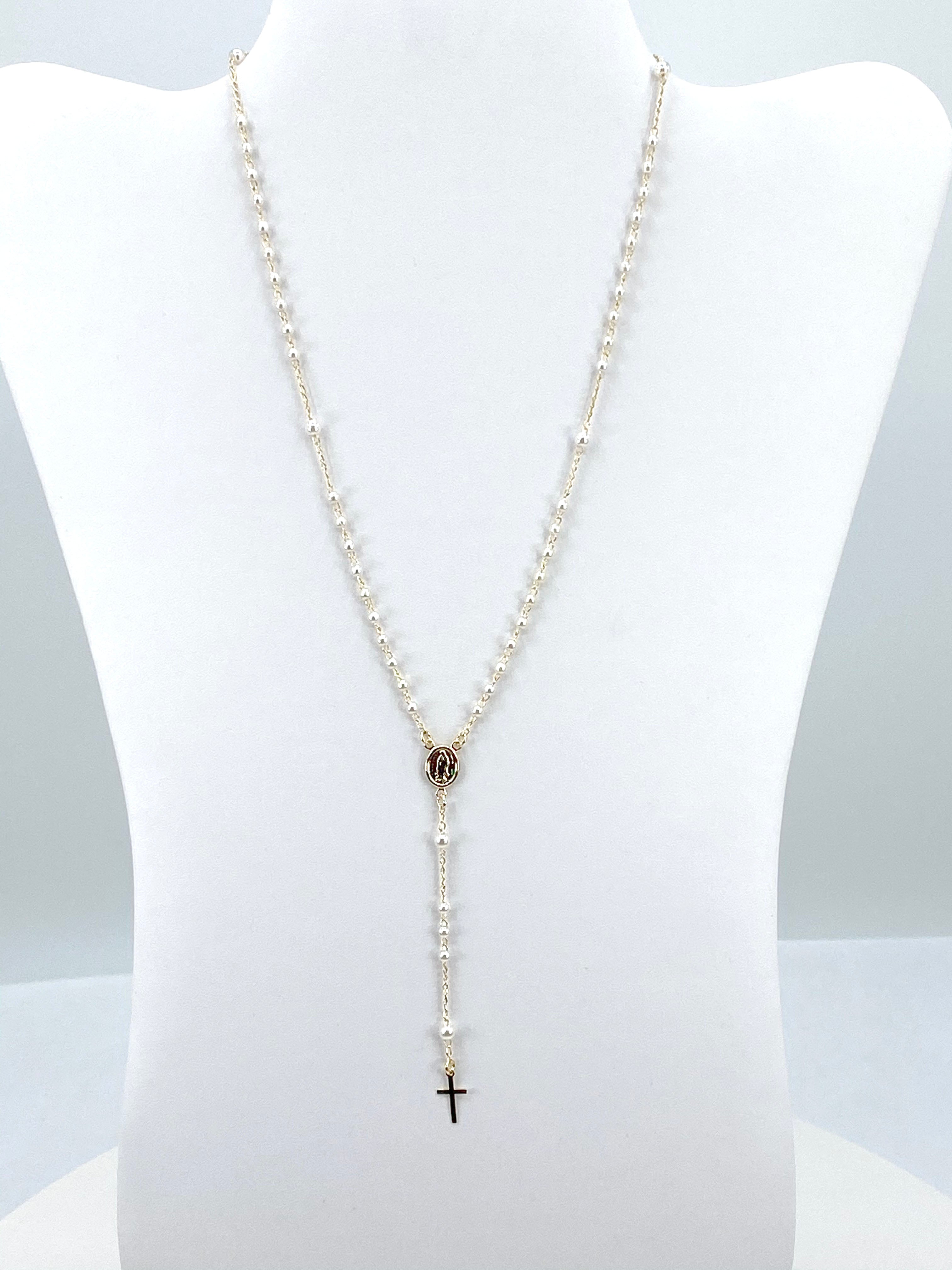 Silver/ gold-plated Rosary Necklace with Pearls- Our Lady of Guadalupe