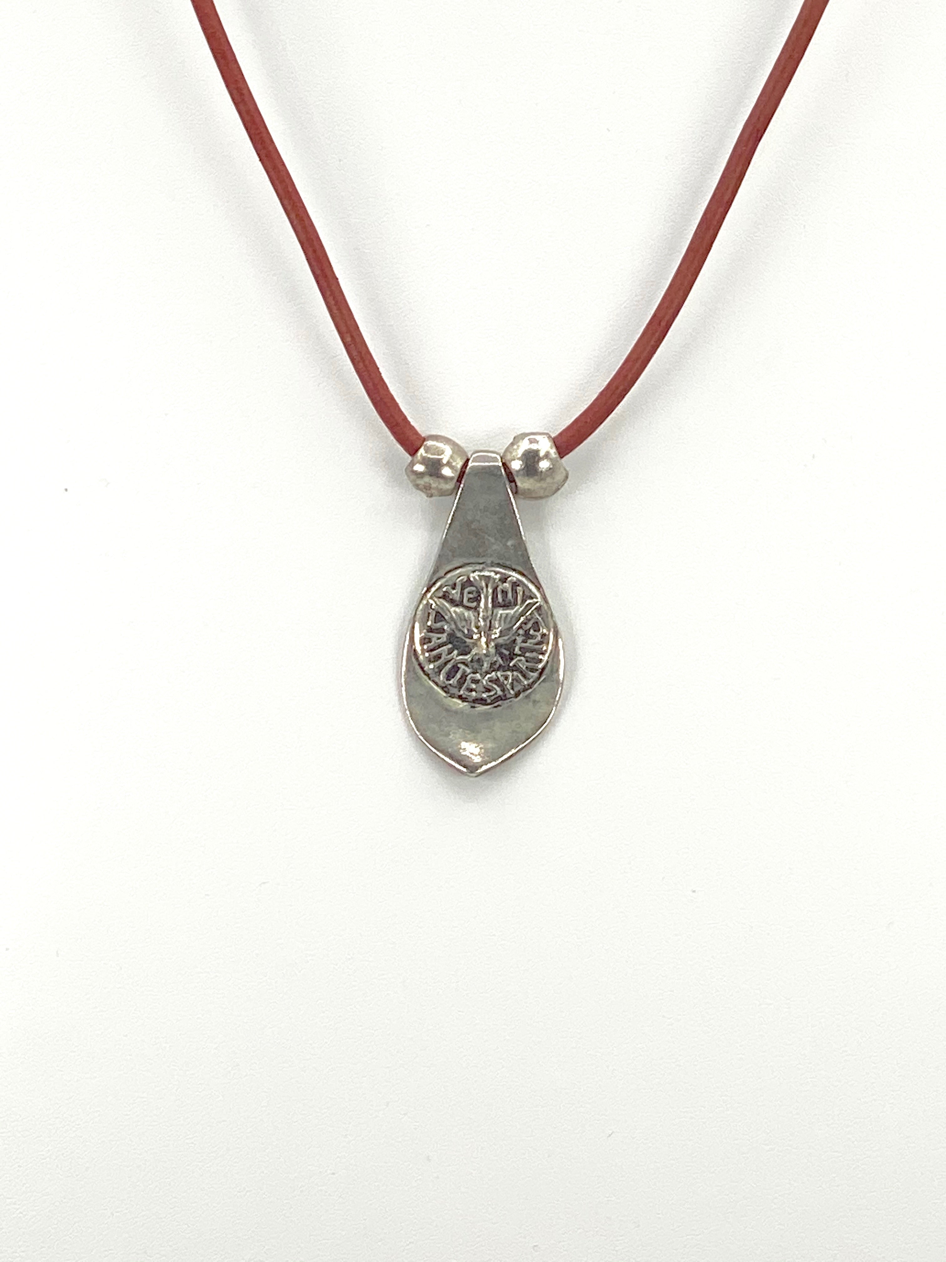 Vintage The Holy Spirit Necklace Handmade Jewelry with Genuine Leather Stap by Graciela's Collection