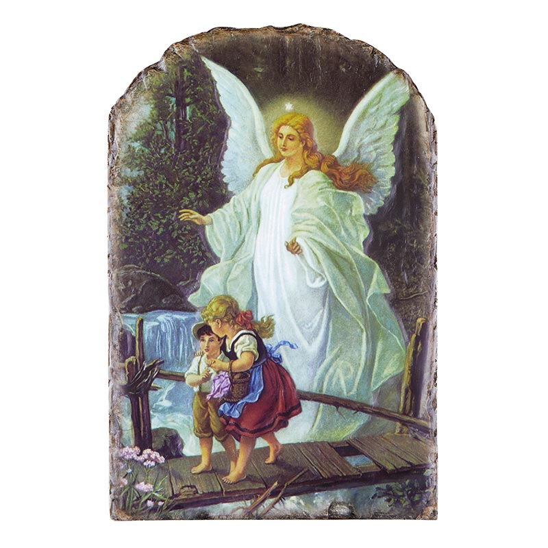 Guardian Angel Arched Tile Plaque with Wire Stand