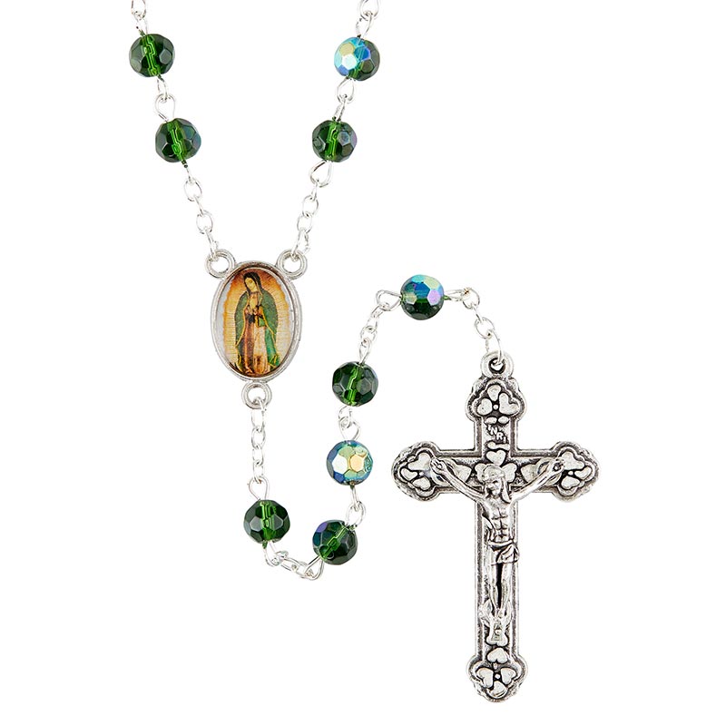 Enamel Our Lady Of Guadalupe Rosary Green Beads