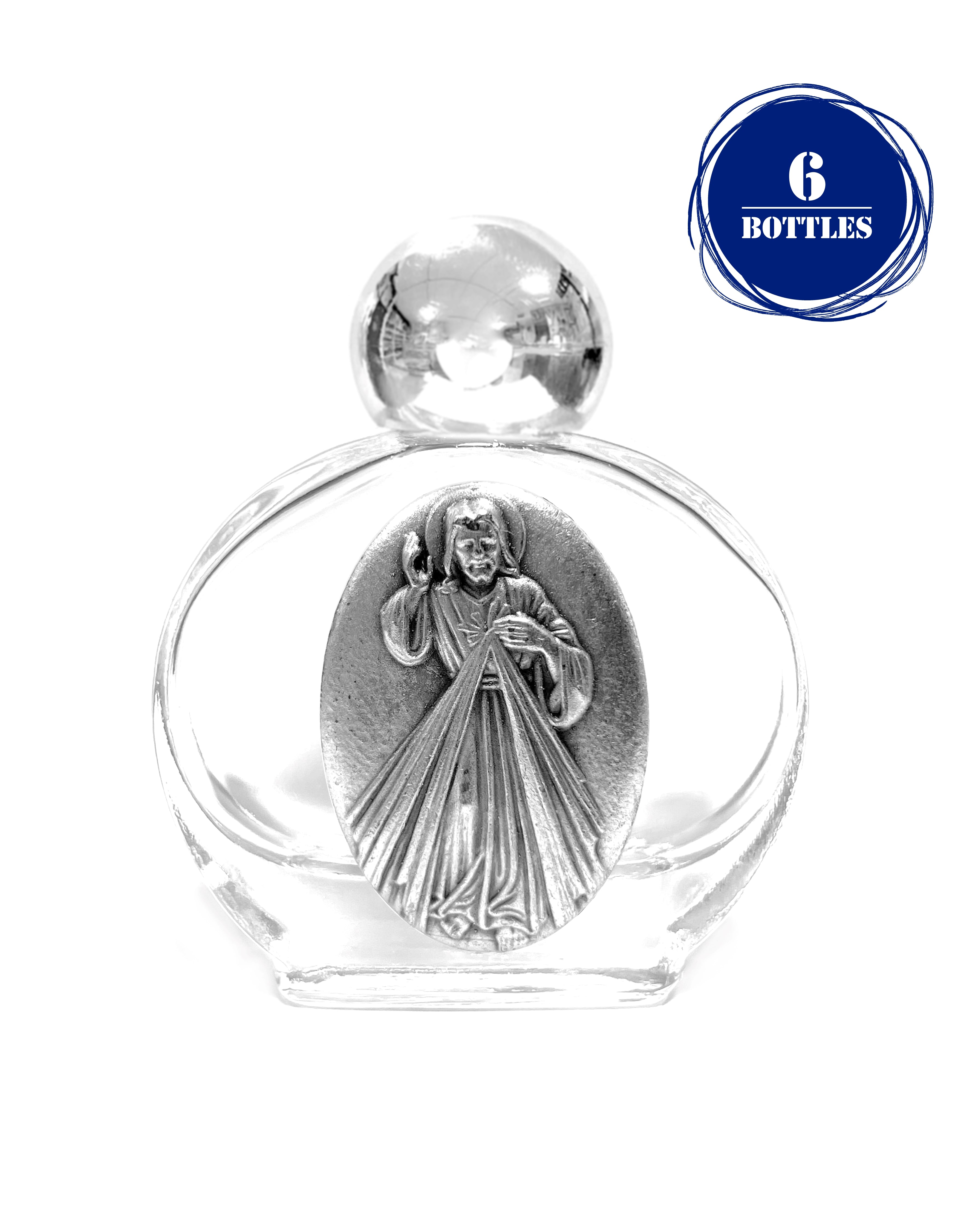 Pack of 6 Holy water glass bottle with medal