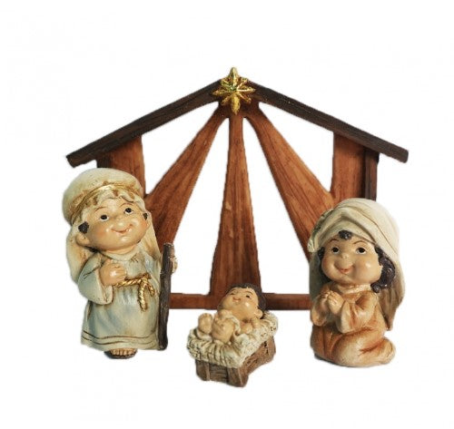 HOLY FAMILY W/STABLE 4"