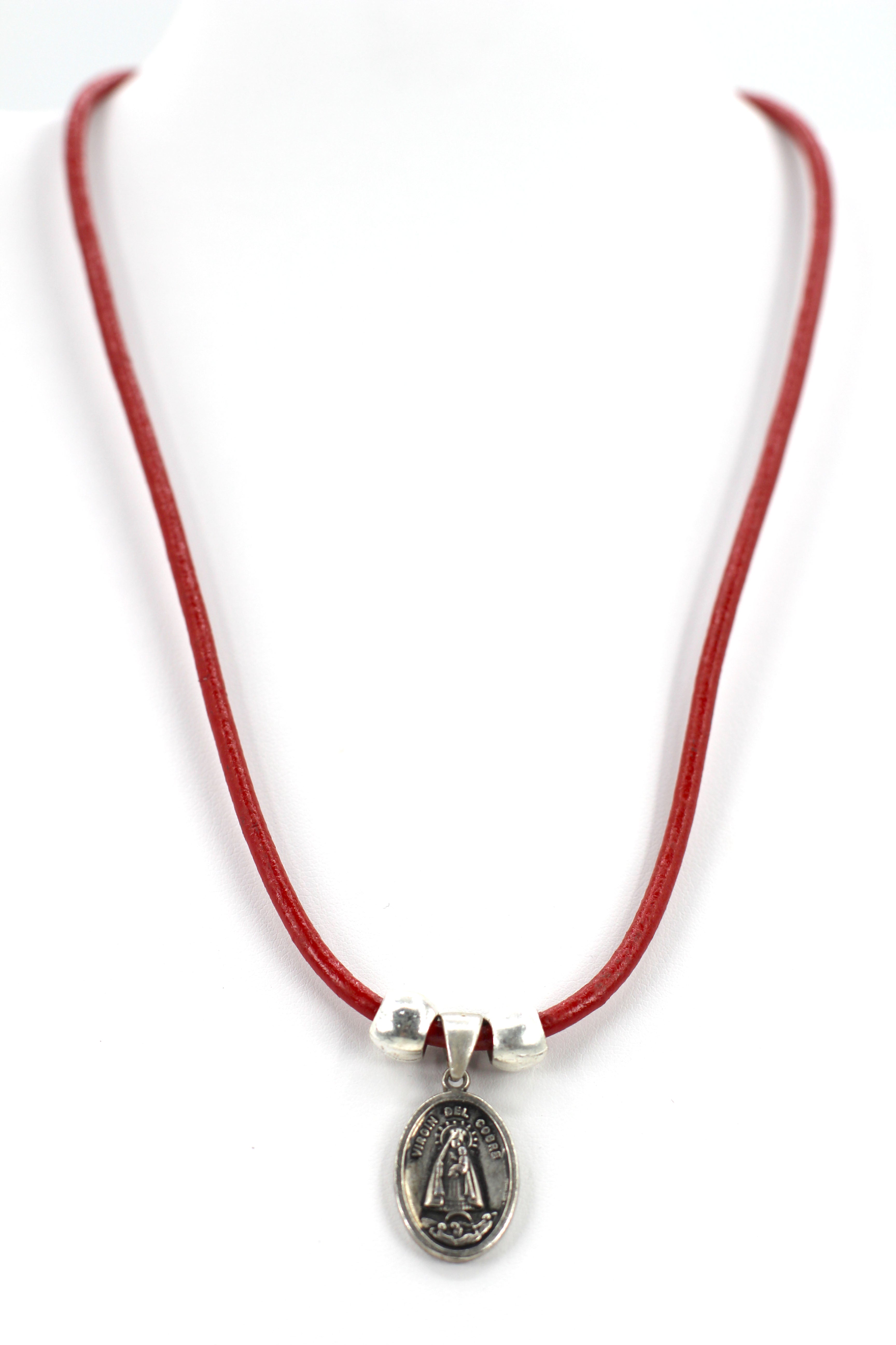 Vintage Necklace of La Caridad Del Cobre - Our Lady Of Charity Jewelry with Genuine Leather strap by Graciela's Collection