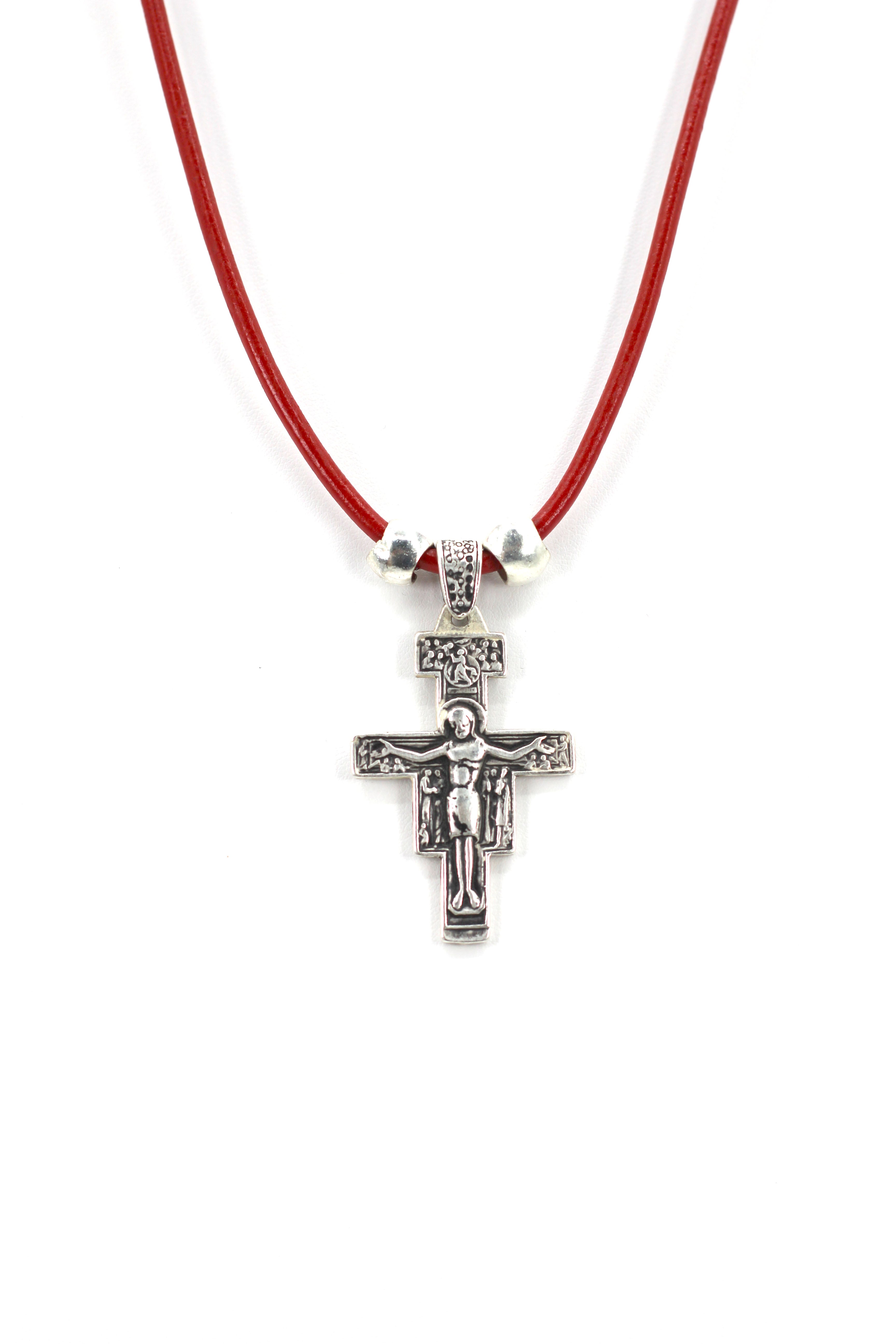Vintage The San Damiano / San Francisco Cross Necklace Handmade Jewelry with Genuine Leather Strap by Graciela's Collection