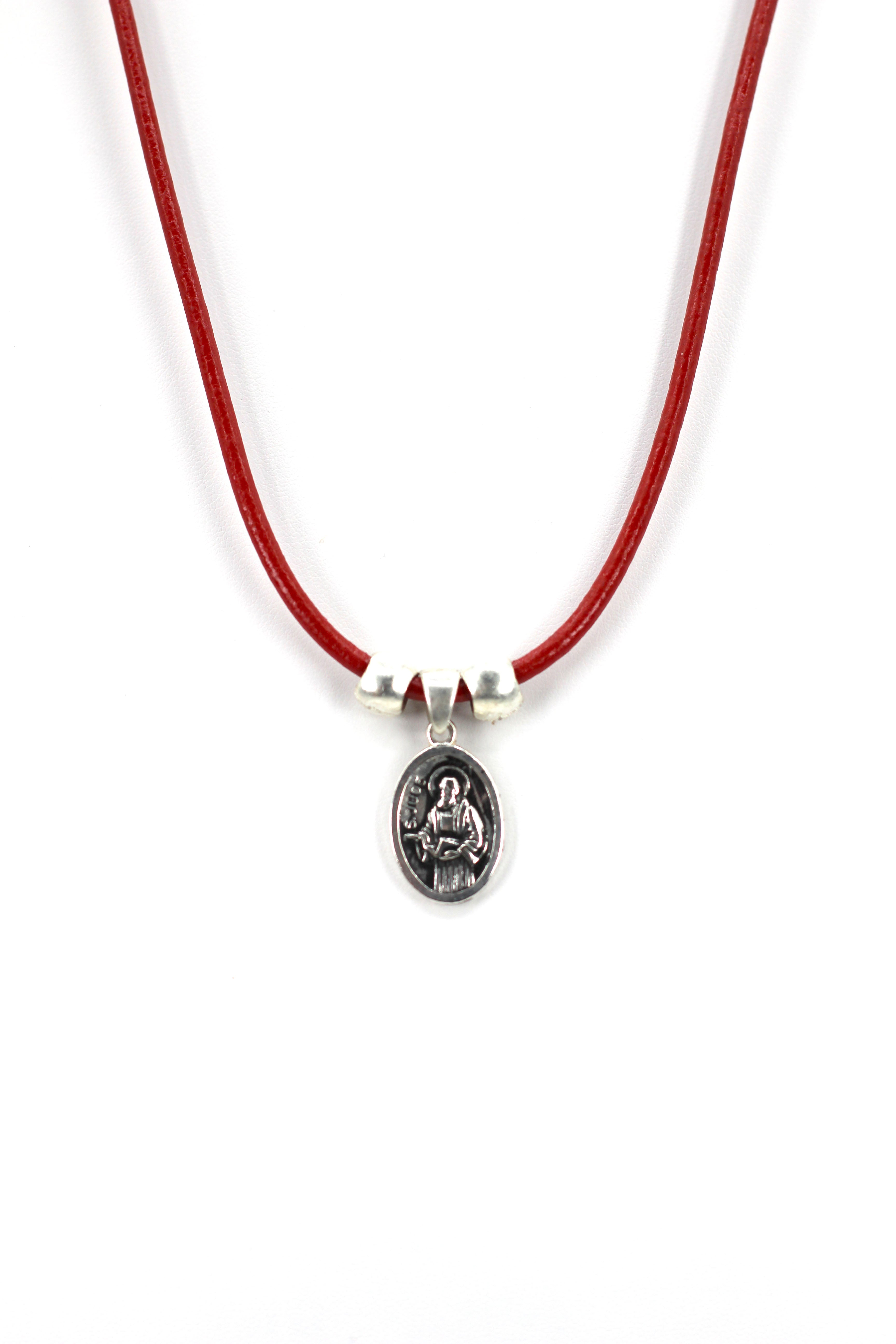 Vintage Necklace of Saint Jude Handmade Jewelry with Genuine Leather strap by Graciela's Collection