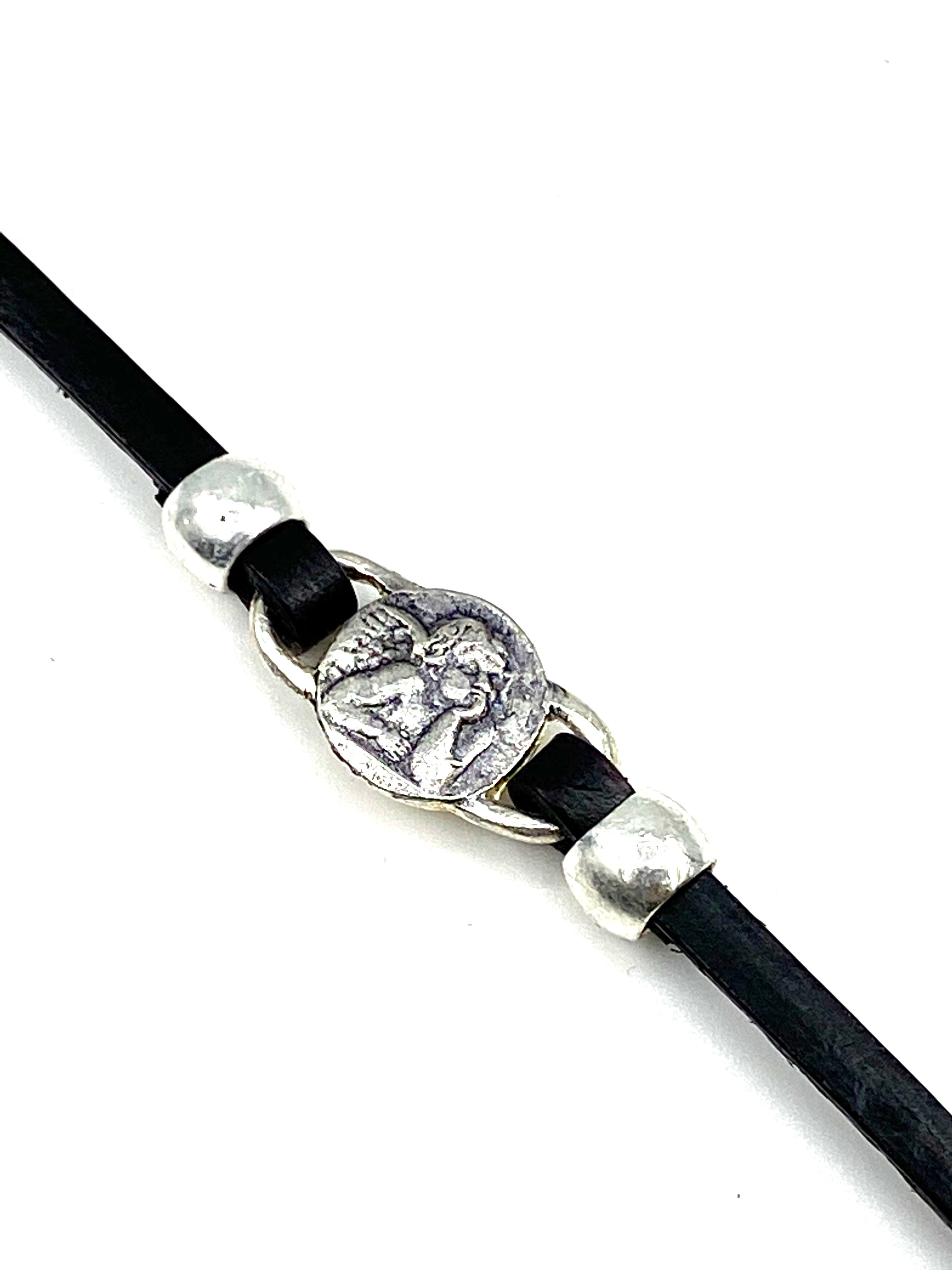 Bracelet of The Guardian Angel  handmade jewelry with Leather Straps by Graciela's Collection