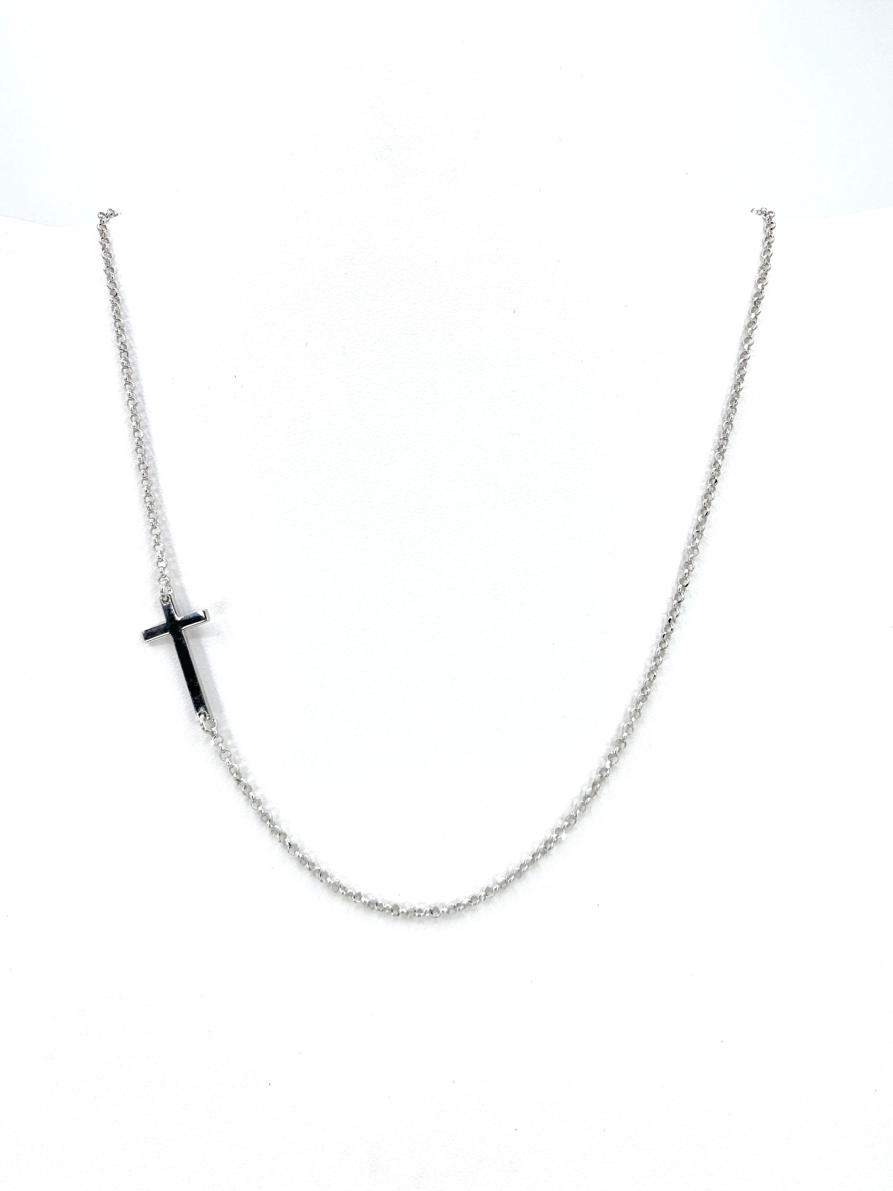 Sideways cross on sale necklace silver