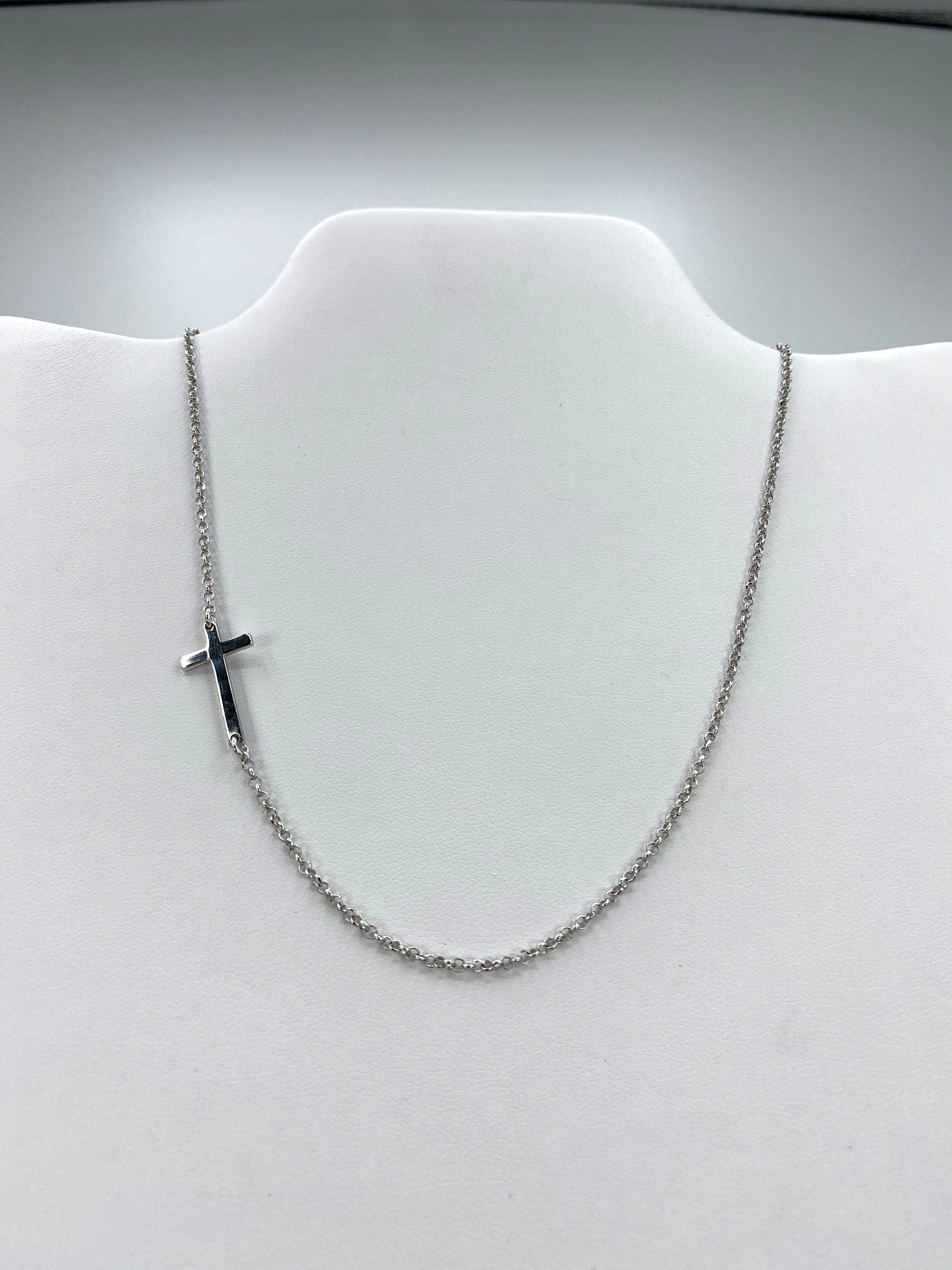 Modern Sterling Silver Side Cross  Necklace