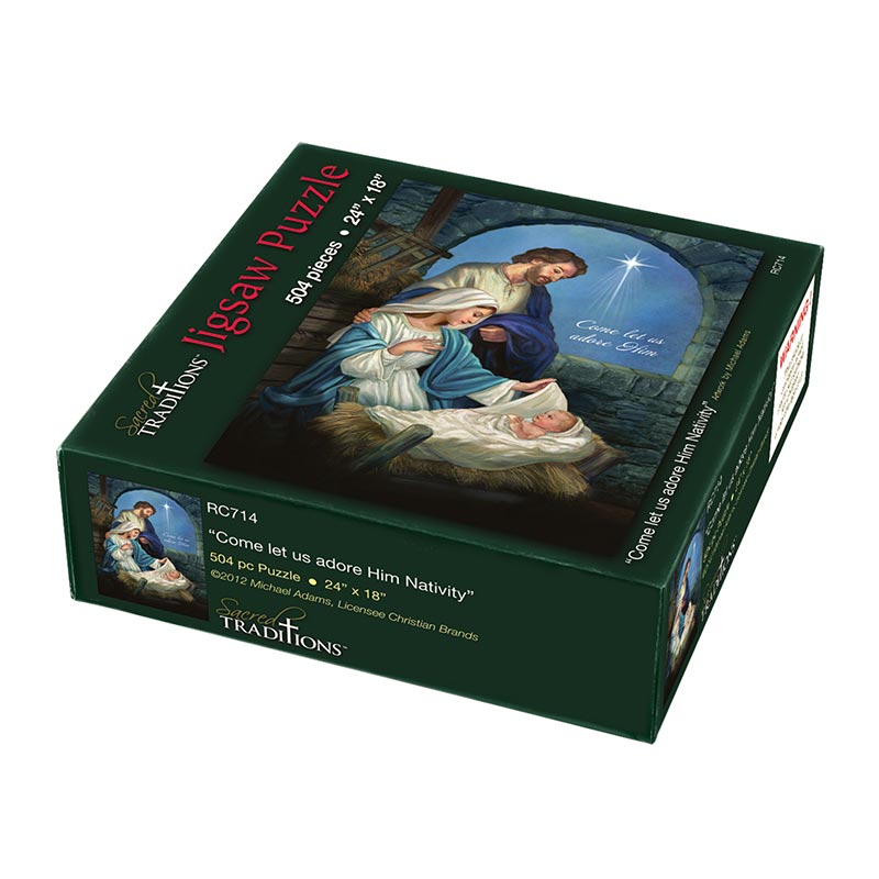 Milagros® is proud to present our Come Let Us Adore Him line with our exclusive Michael Adams Nativity design. The enchanting artwork will make the items in this collection treasured keepsakes for many years to come! 504 pcs per puzzle - Gift Boxed