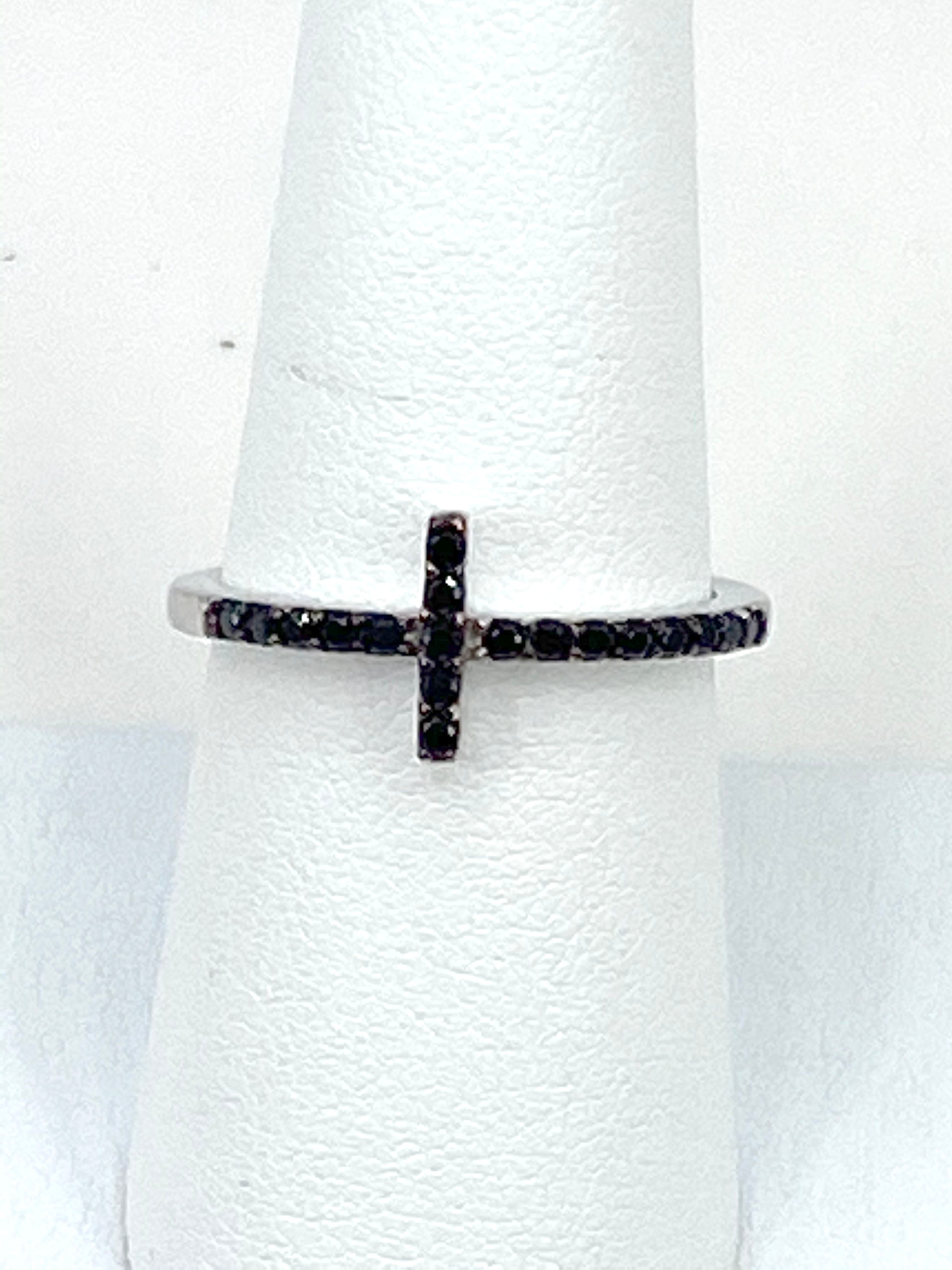 Sterling silver 925 black Sideway Cross ring