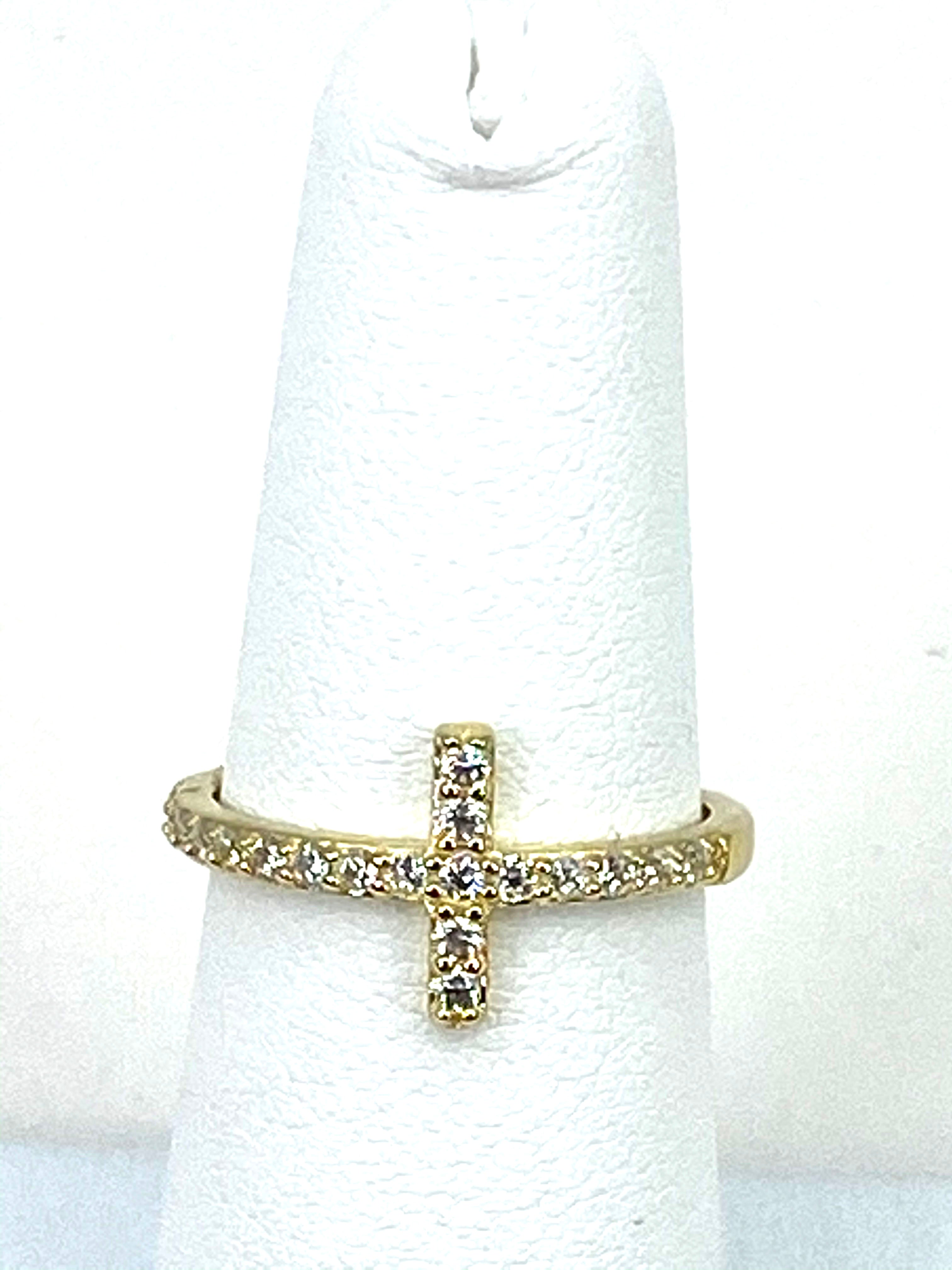 Cross Ring of Sterling Silver 925 Gold-Plated Beaded