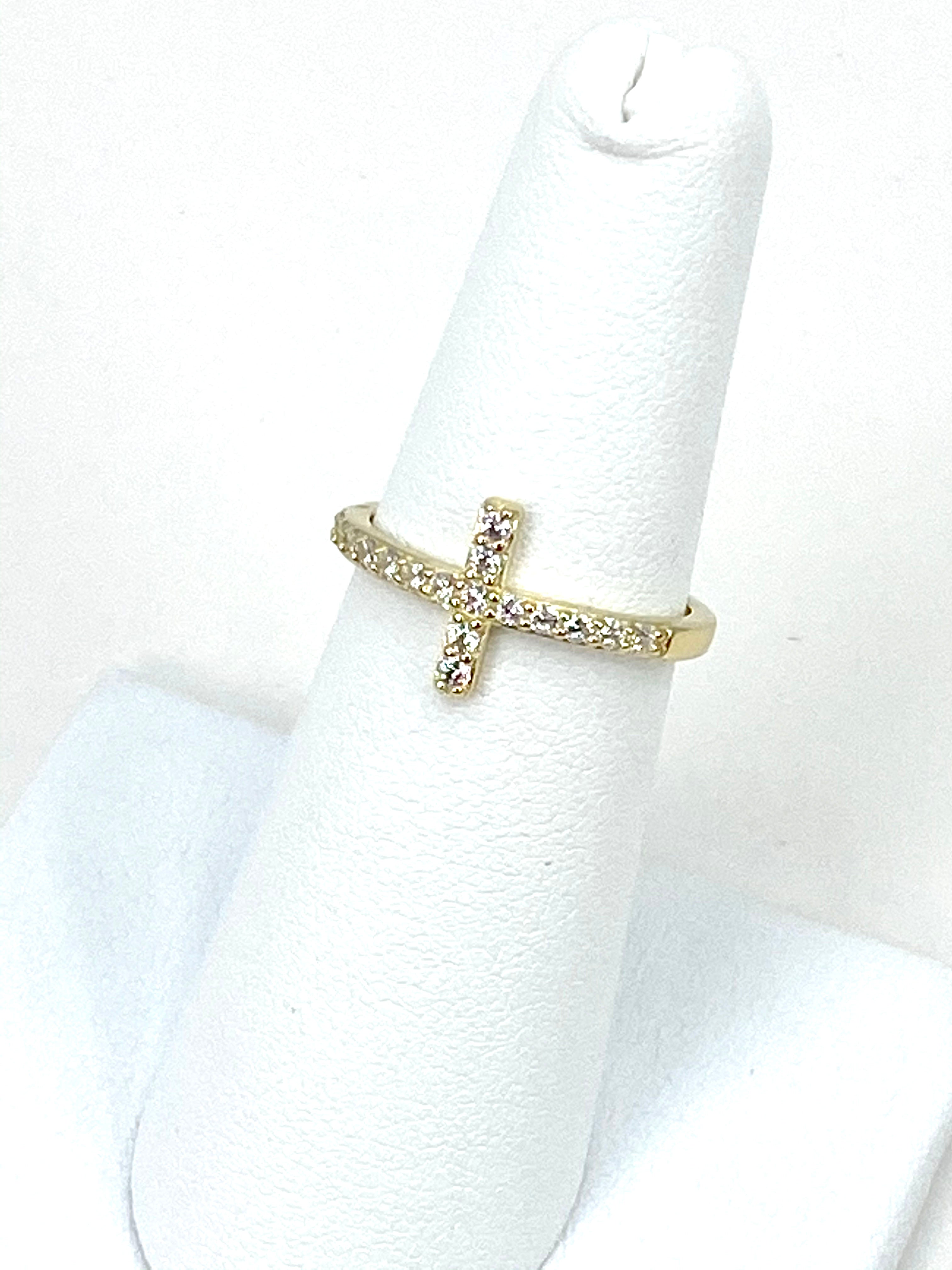 Cross Ring of Sterling Silver 925 Gold-Plated Beaded