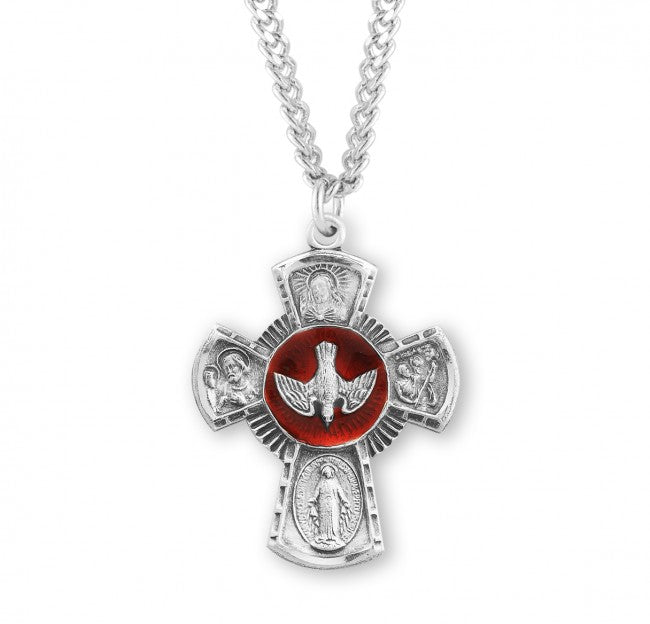 Sterling Silver Red Enameled 4-Way Medal