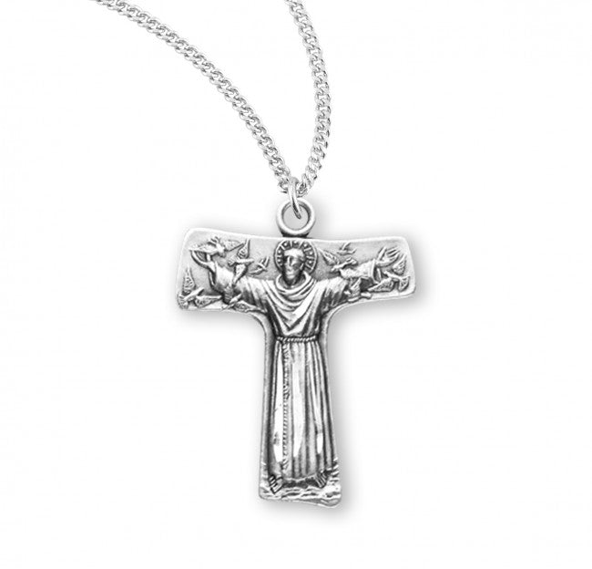 Saint Francis of Assisi "Tau" Sterling Silver Cross Medal Dimensions: 0.8" x 0.8" (21mm x 21mm)