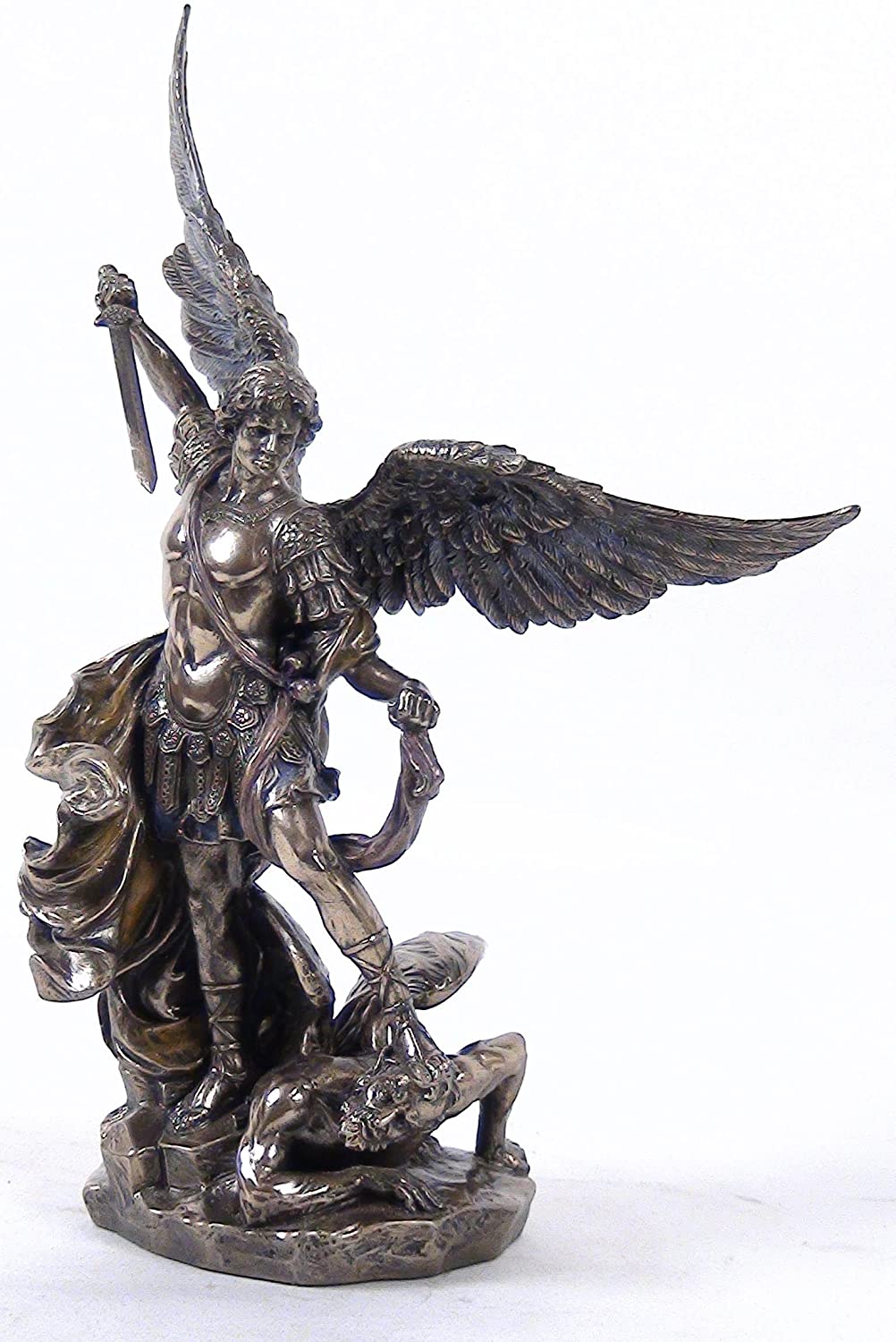 10.25 Inch Saint Michael on Demon with Sword Cold Cast Bronze Figurine