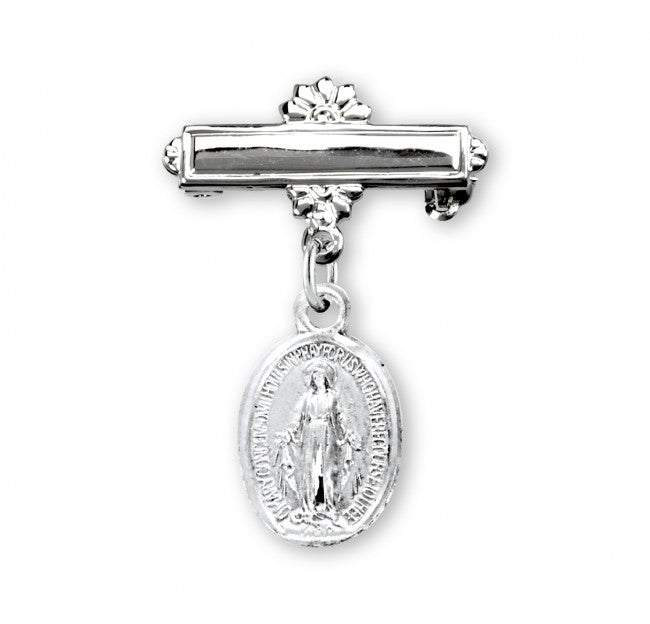 Sterling Silver Oval Baby Miraculous Medal on a Bar Pin