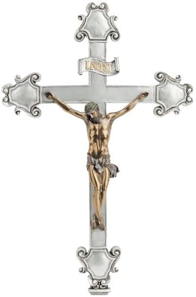 Catholic & Religious Ornate Crucifix in Two Tone Finish. Cold cast Bronze Corpus on a Pewter Style Cross with Gold Trim
