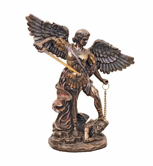 St. Michael, Cold-Cast Bronze, Lightly Hand-Painted, 6"