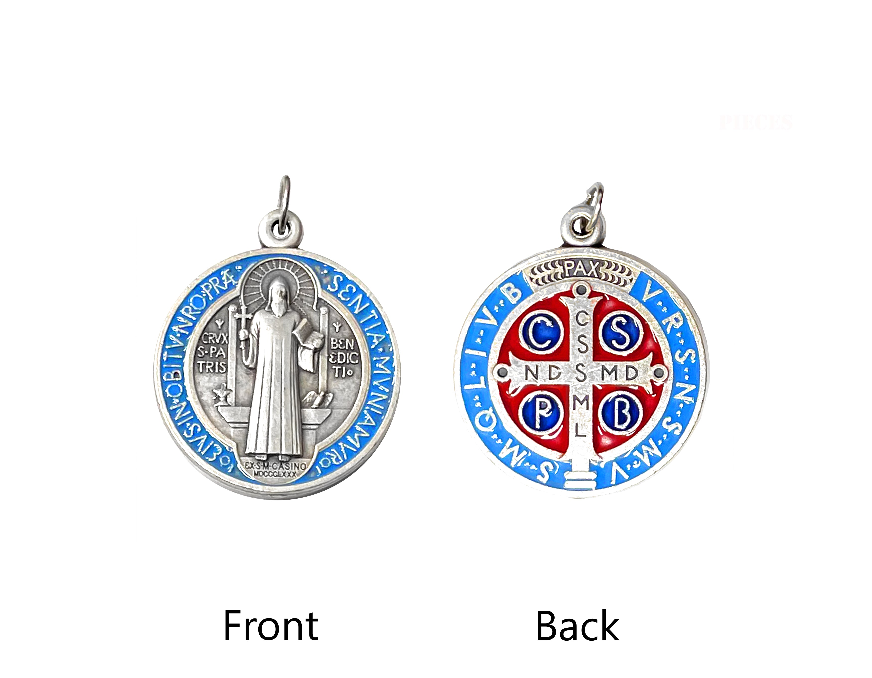 Saint Benedict Medals in Oxidized Silver and Colored Enamel