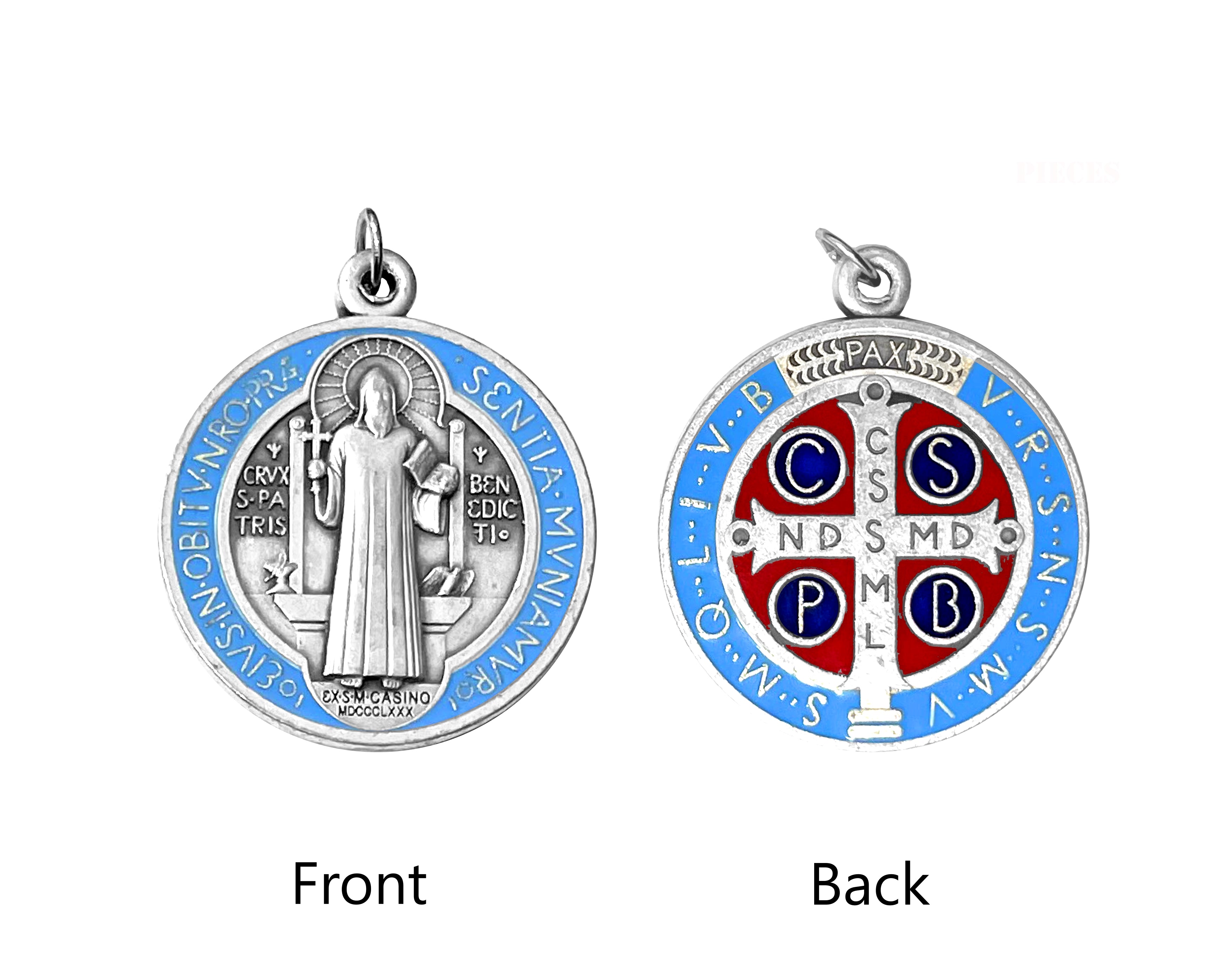 Saint Benedict Medals in Oxidized Silver and Colored Enamel