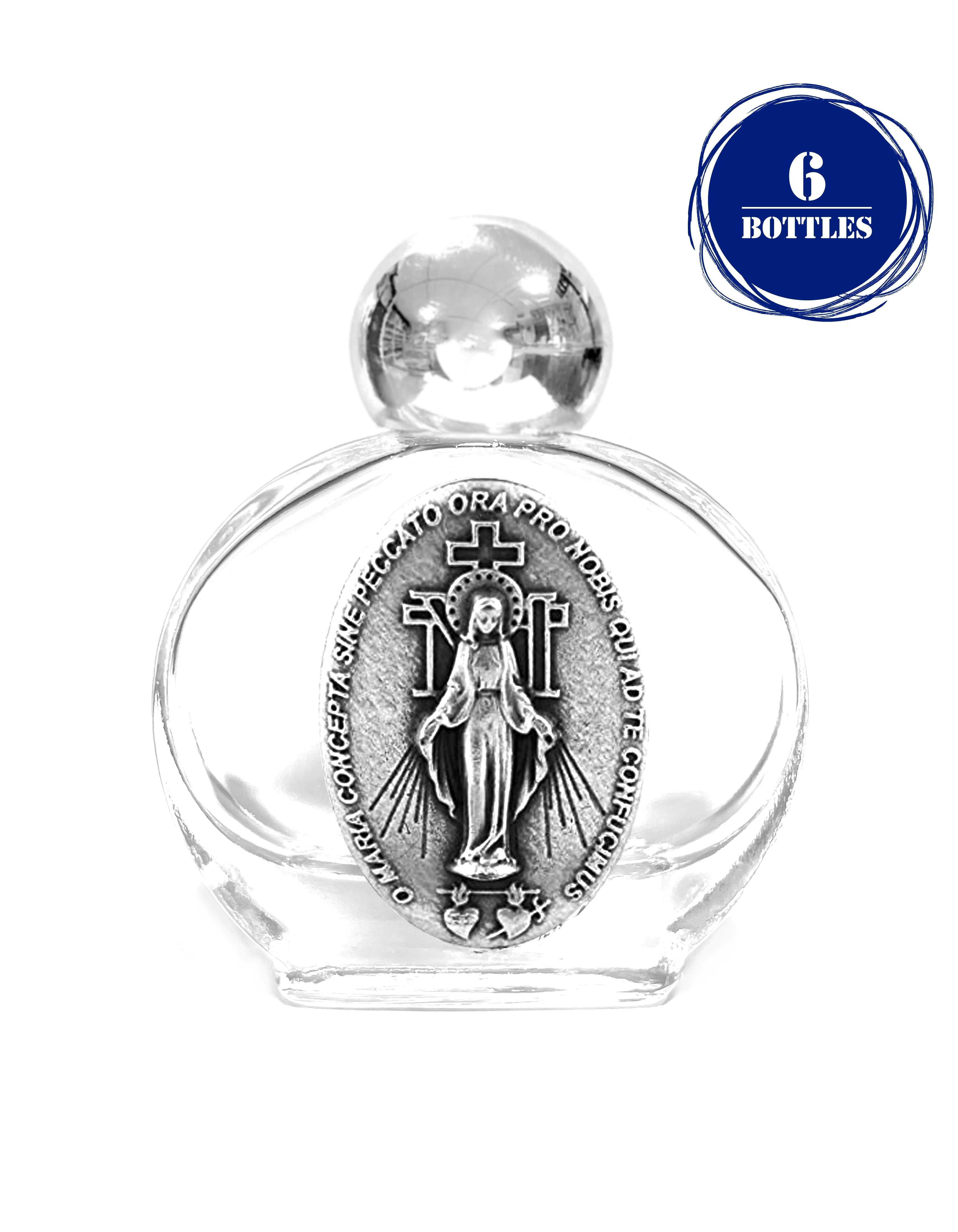 Pack of 6 Holy water glass bottle with medal