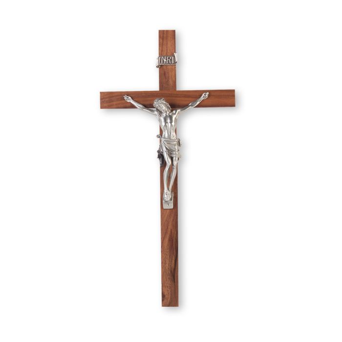 10" Walnut Wood Cross with a Pewter Corpus