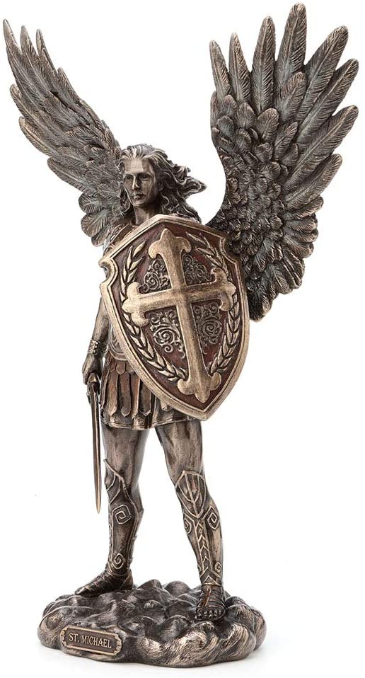 Veronese Design 11 Inch Saint Michael Archangel with Battle Shield and Sword Cold Cast Resin Material Antique Bronze Finish Angel Statue