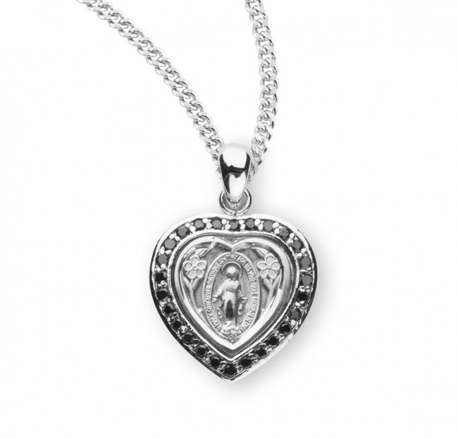 Sterling Silver Jet Black Cubic Zirconia Miraculous Medal