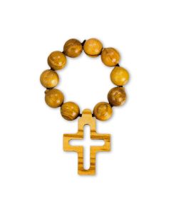 6mm Olive Wood Bead Rosary Ring with Cross