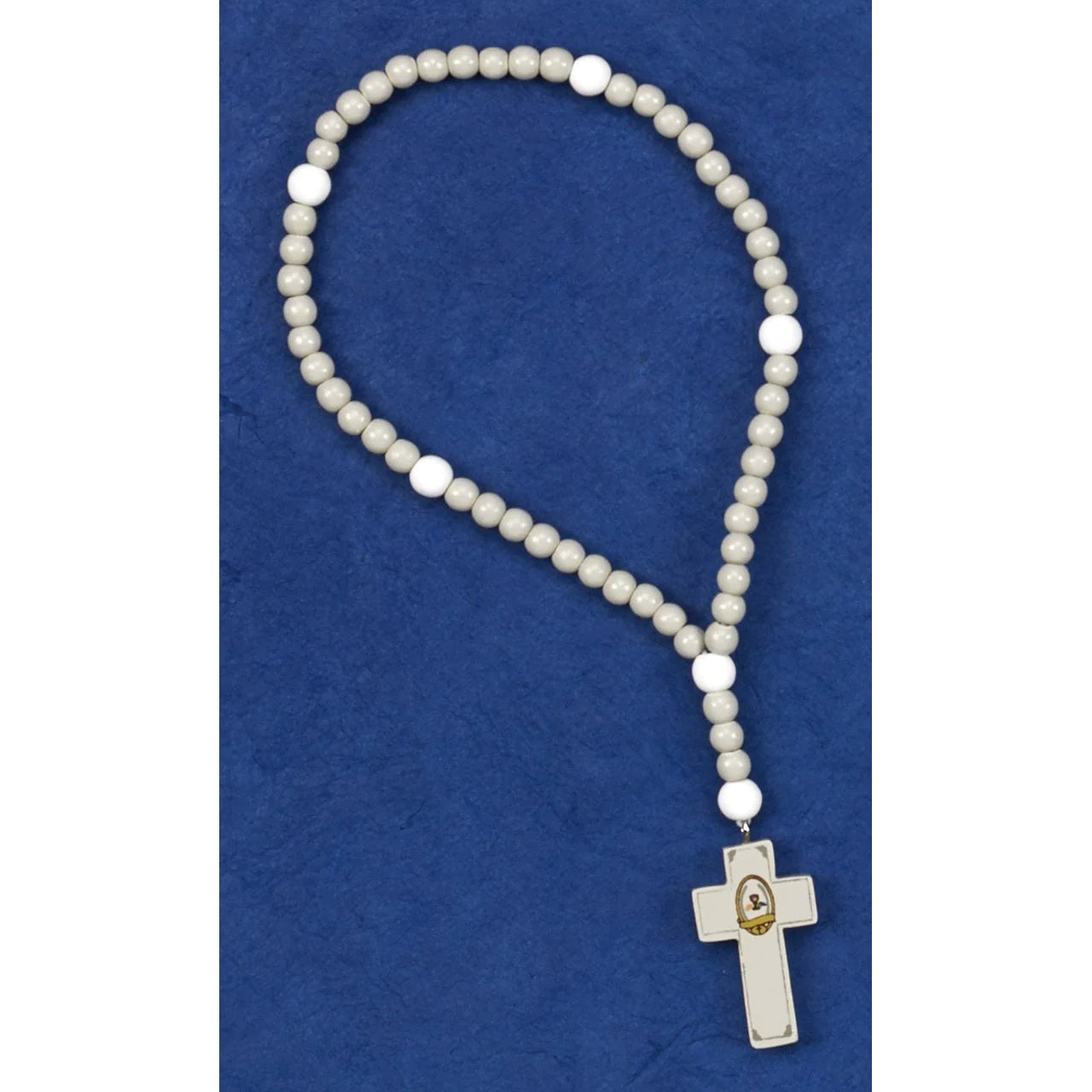 White First Communion Wood Rosary