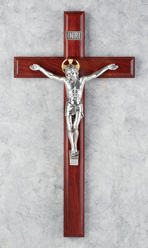 Genuine rosewood cross with silverplated Salerni corpus, 15″.